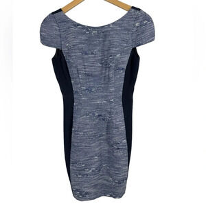 Black Halo Sheath Pencil Dress Cap Sleeve Distressed Textured Zip Size 4